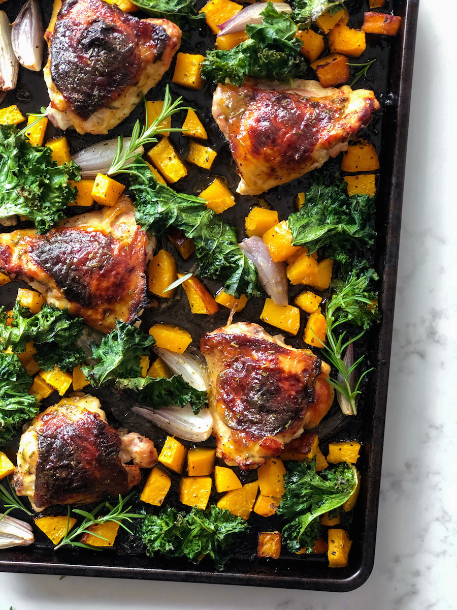 Maple Dijon Chicken, Butternut Squash, And Crispy Kale - Fetty's Food Blog